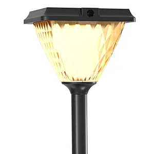 Diamond Solar Post Light, LED Cast Aluminum Solar Lamp Post Light with Diamond Shape PC Lens for Outdoor Landscape Pathway Street Patio Garden Yard Driveway